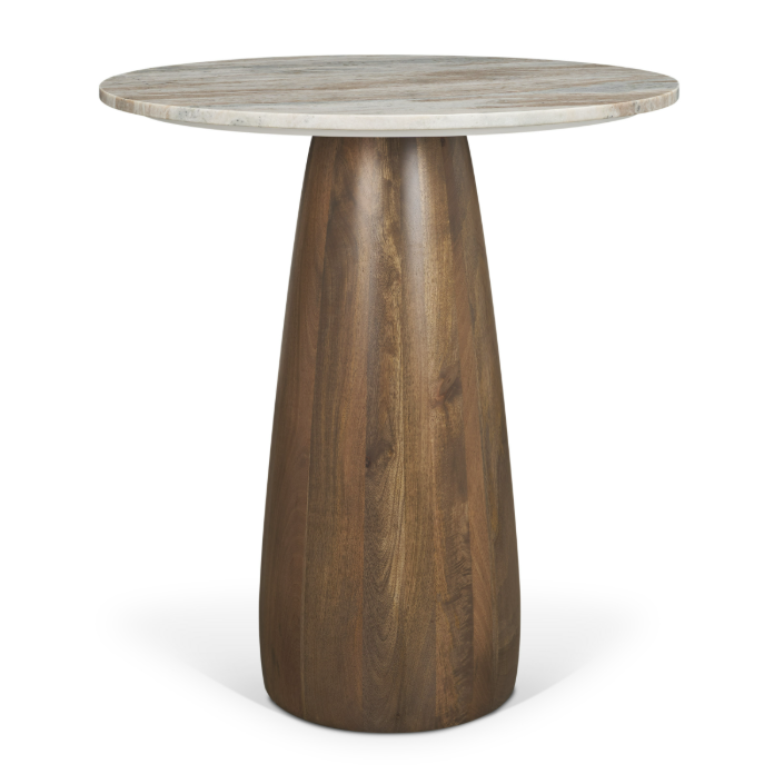 Allyson 32" Round Bistro Table-Savar Pink Marble & Brown Wood: Available at City Home PDX