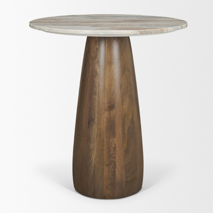 Allyson 32" Round Bistro Table-Savar Pink Marble & Brown Wood: Front Product View