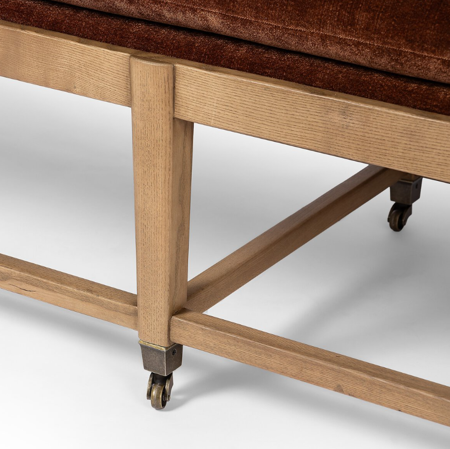 Amber Lewis x Four Hands Eleanor Accent Bench: Metal Casters View