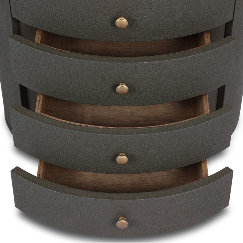 Amelia Oval Nightstand: Up-Close Open Drawers Product View