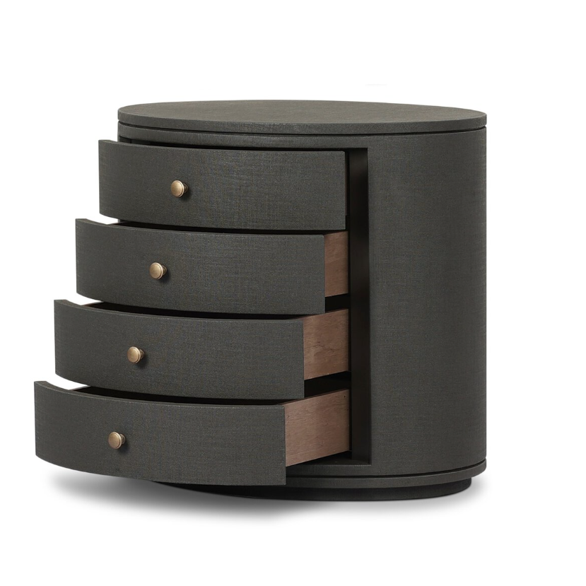Amelia Oval Nightstand: Open Drawers Product View