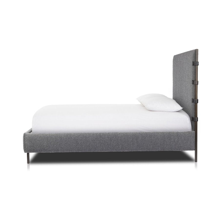 Anderson Bed in Knoll Charcoal-Queen Size: Product Side View