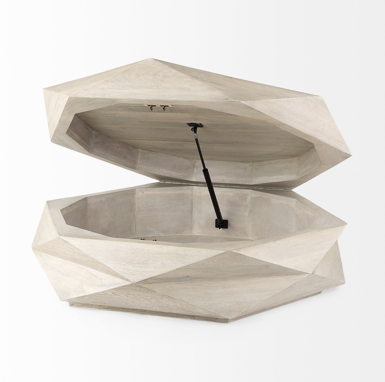 Arreto Hexagonal Storage Coffee Table: Open Lift View
