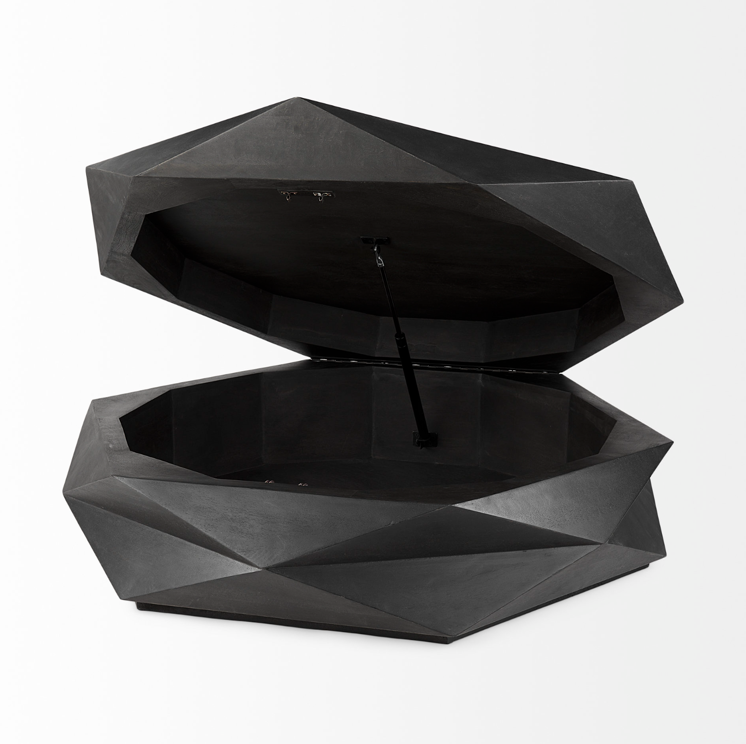 Arreto Hexagonal Storage Coffee Table-Black: Lift Open View