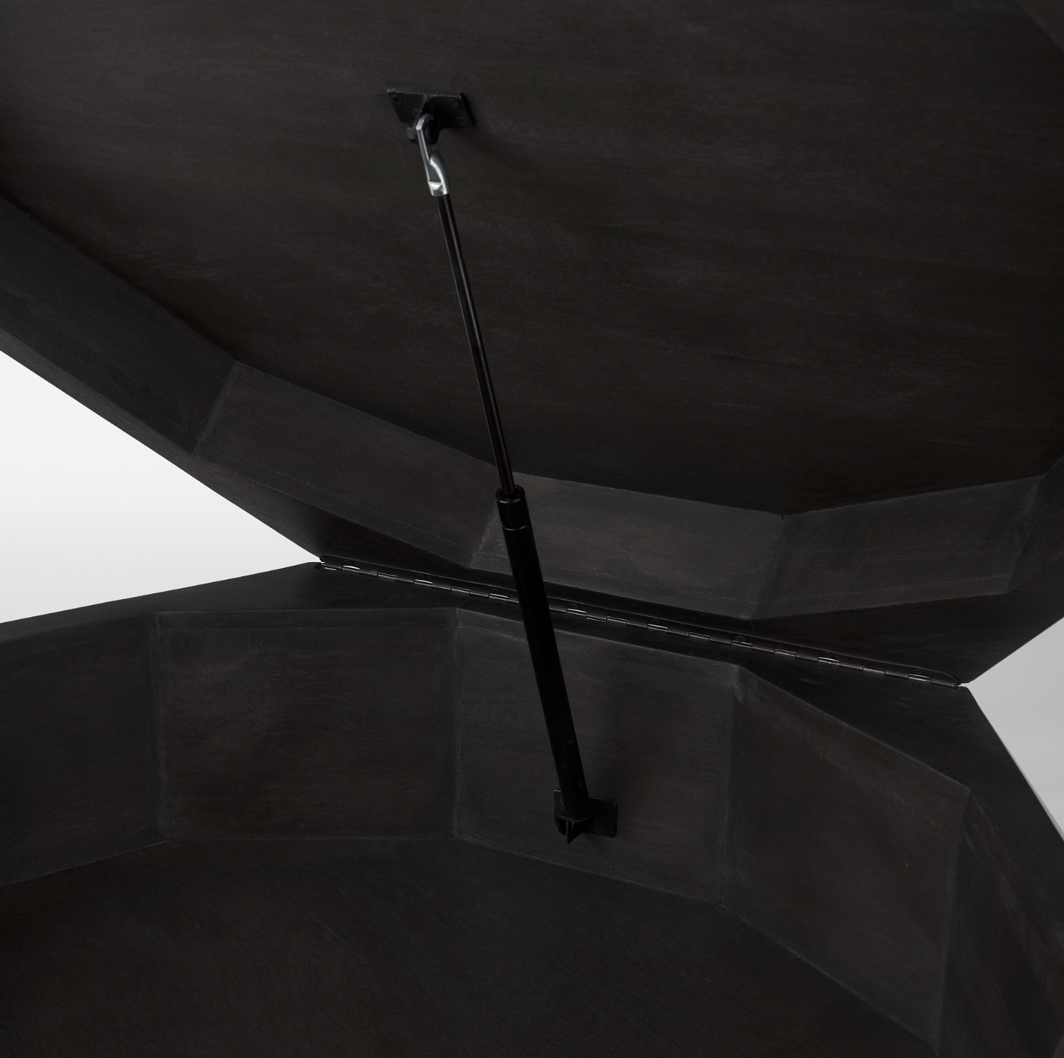 Arreto Hexagonal Storage Coffee Table-Black: Up-Close Hinged Lift View