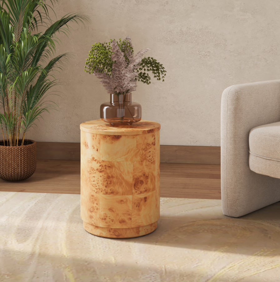 Arsenio Burl Wood Side Table: Product Style View