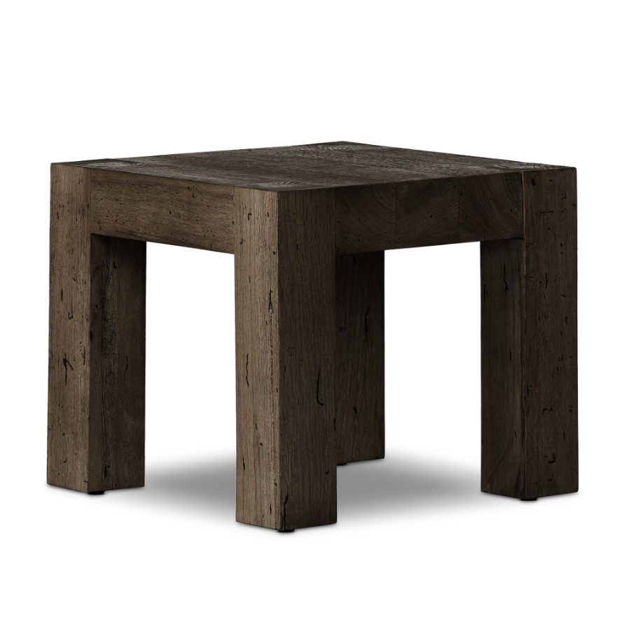 Abaso End Table-Ebony Rustic Wormwood Oak: Product Quarter View