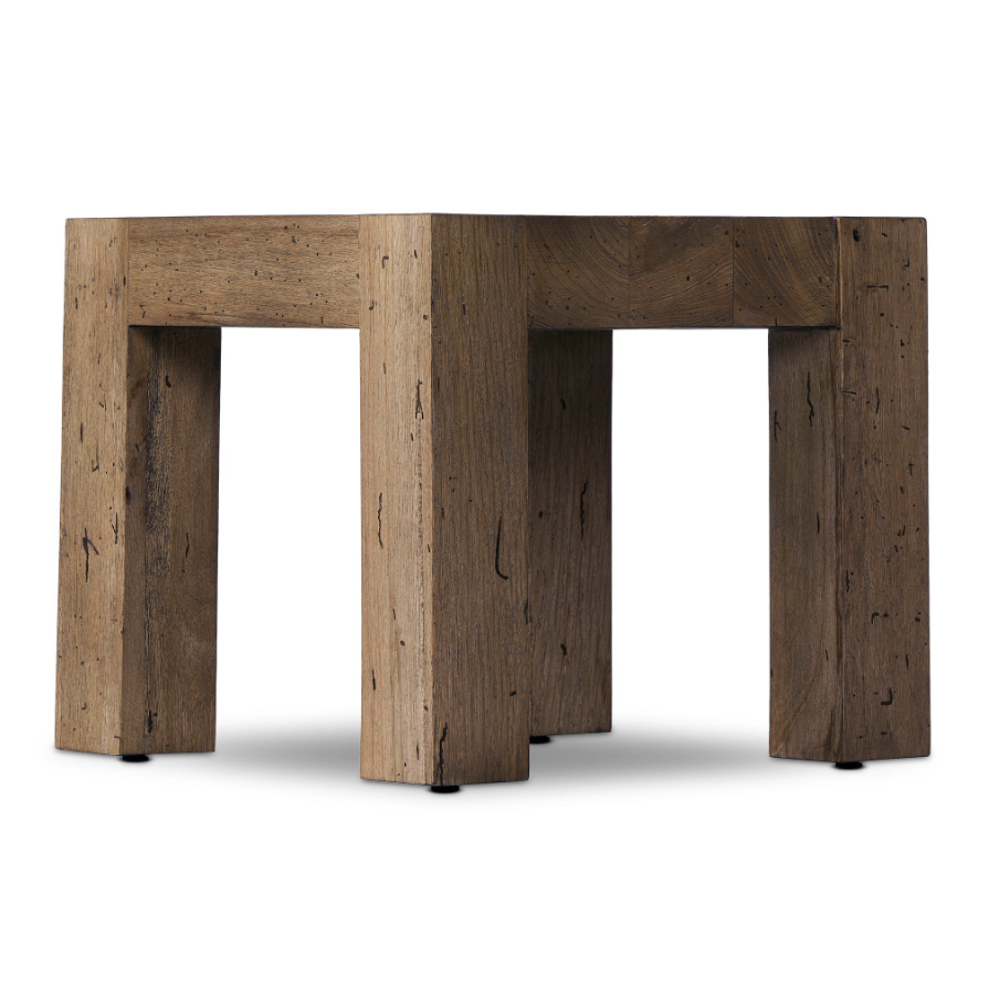 Abaso End Table-Rustic Wormwood Oak: Product Side View