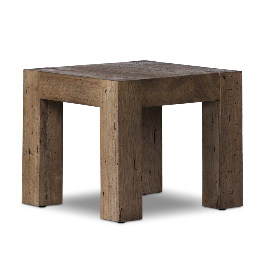 Abaso End Table-Rustic Wormwood Oak: Product Quarter View