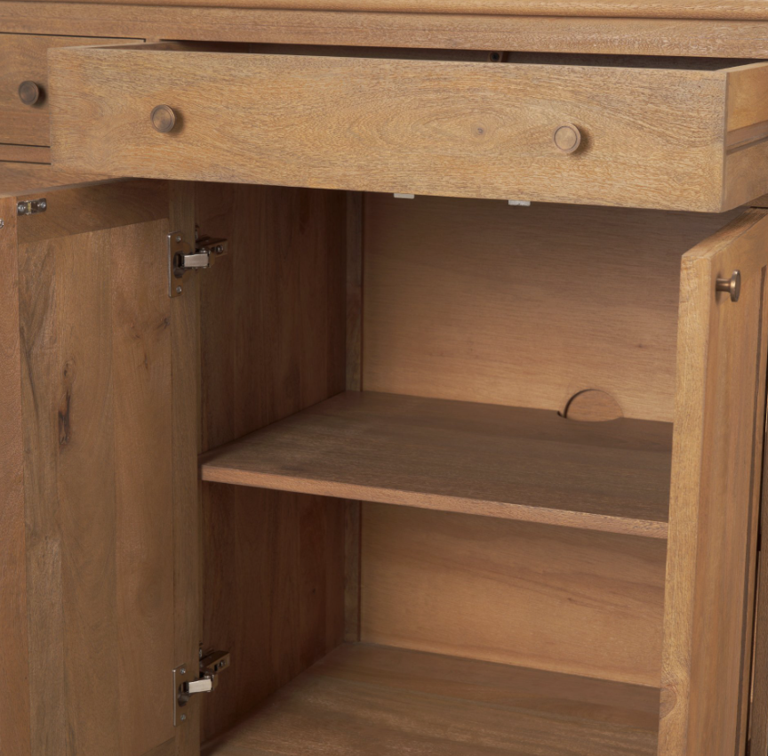 Baron 6 Door Sideboard: Up-Close Open Cabinet View