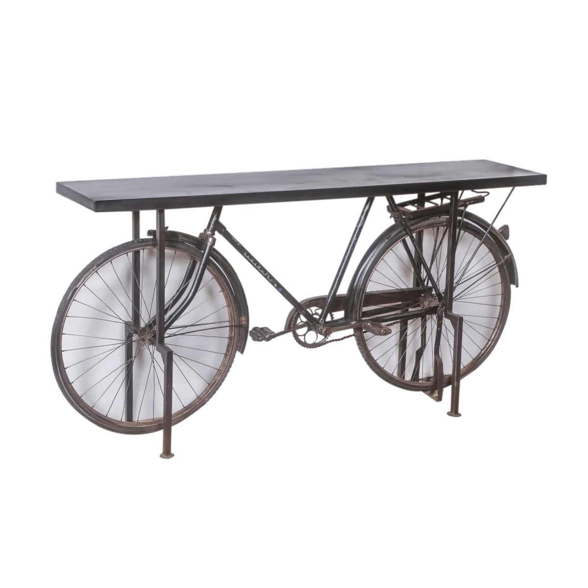 Iron Bicycle Console Table with Teak Top-Style Three: Product View