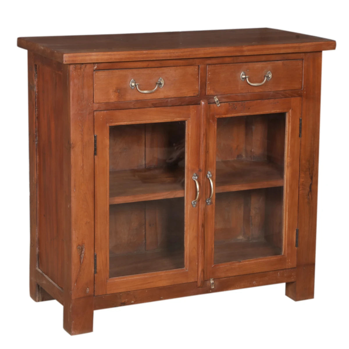 Teak Cabinet with Glass and Drawers-Style C: Product View