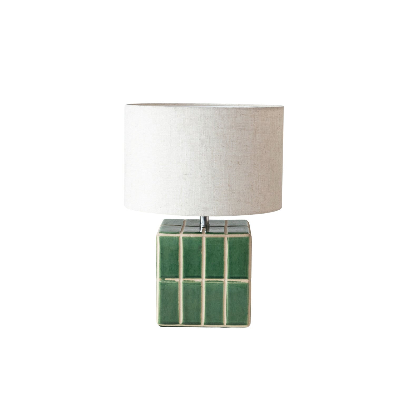 Ceramic Tiled Table Lamp w/ Linen Shade: Available at City Home PDX