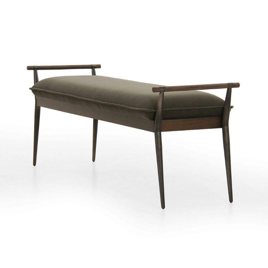 Charlotte Bench-Modern Velvet Loden: Product Quarter View