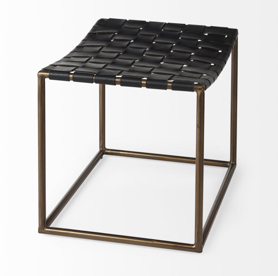 Clarissa Woven Stool-Black Leather: 2nd Product View