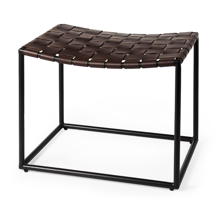 Clarissa Woven Stool-Brown Leather: Product View