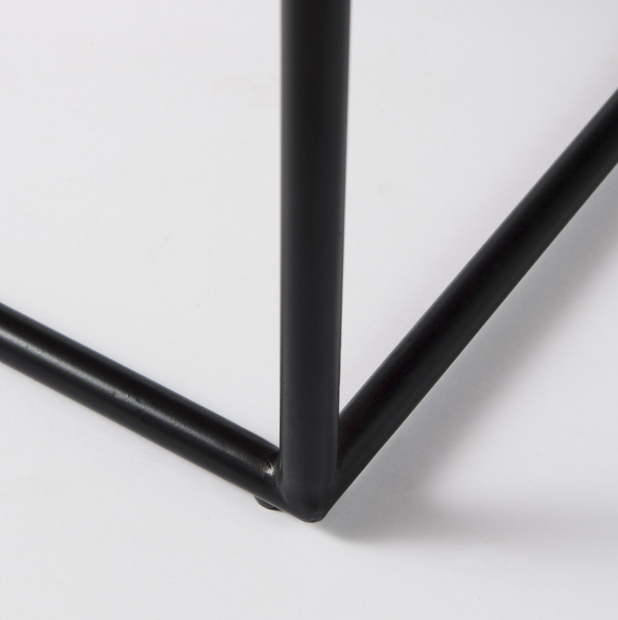 Clarissa Woven Stool-Brown Leather: Iron Frame View