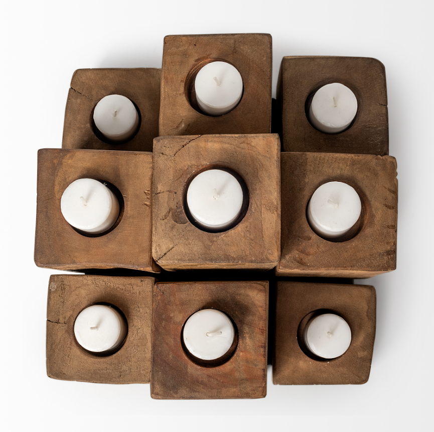 Cassius Wood Block Candle Holder: Top Product View