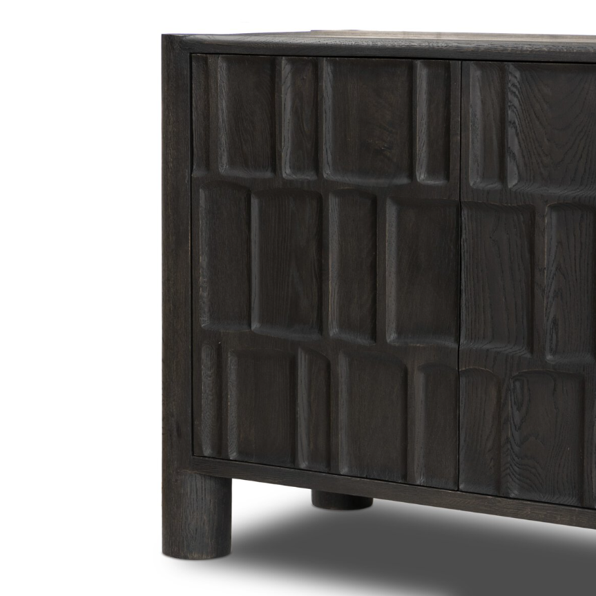 Ezri Media Console-Black Oak: Up-Close Product View