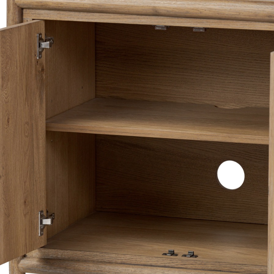Glenview 4 Door Sideboard: Up-Close Open Cabinet Storage View