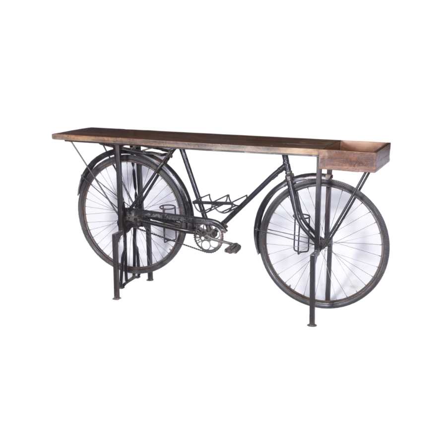 Iron Bicycle Console Table with Teak Top-Style Two: Available at City Home PDX
