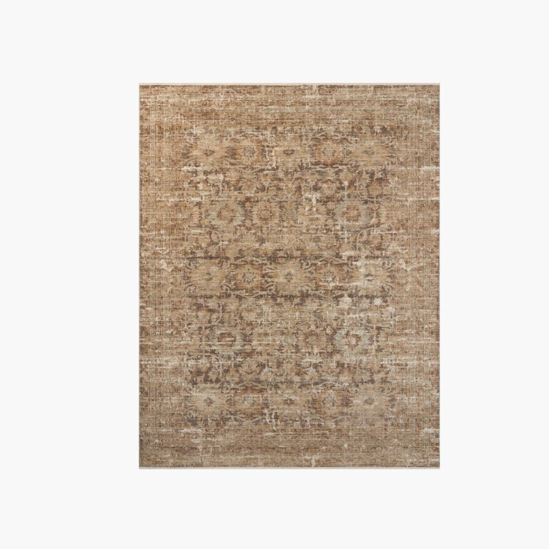 A vintage inspired Heritage rug with a bark and multicolor pattern, latex backing, and power loomed construction.