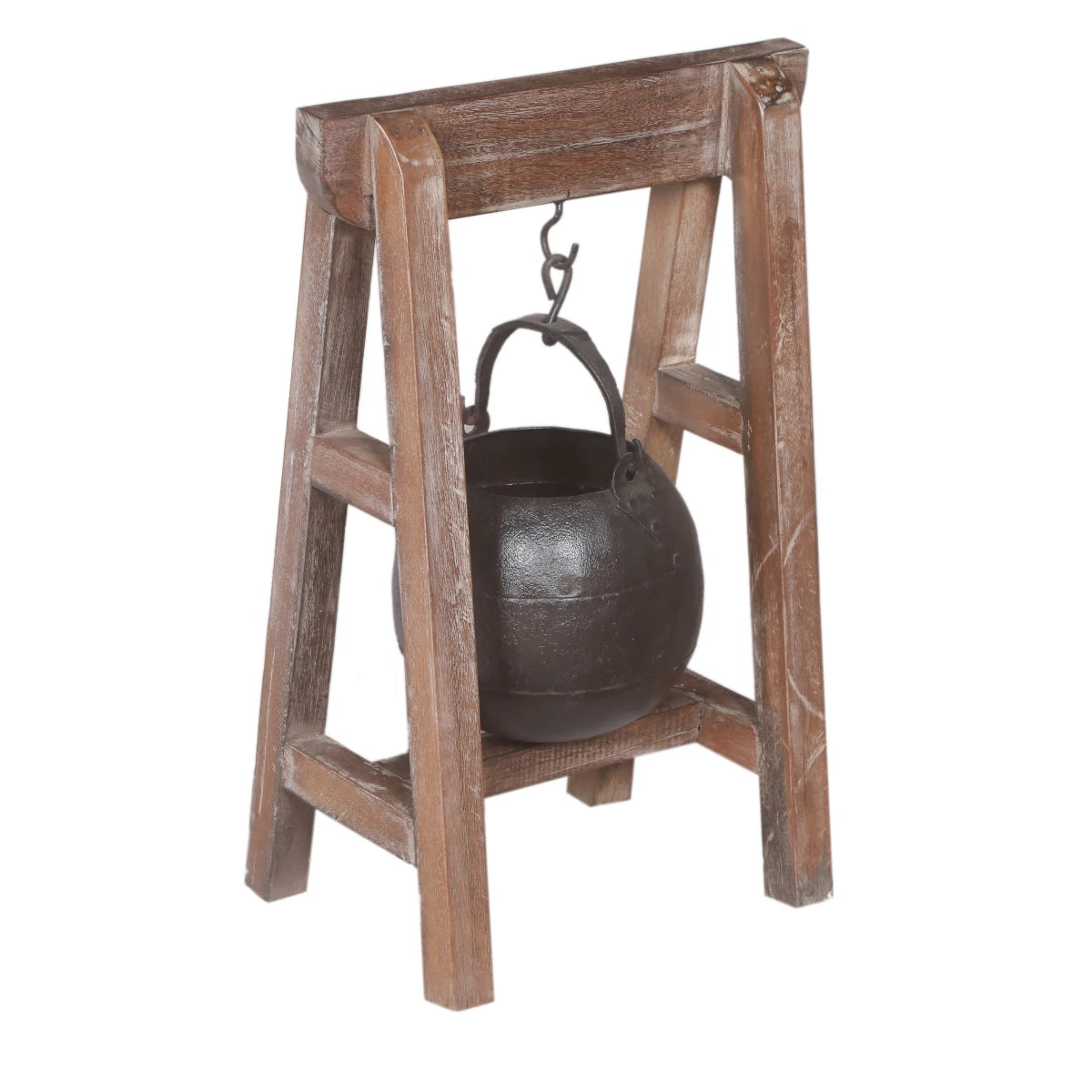 Iron Planter with Teak Stand-Style C: Product View