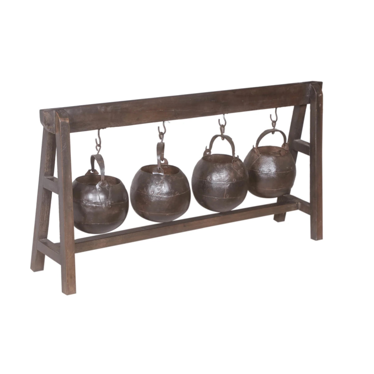 Iron Planter with Teak Stand-Style D: Product View
