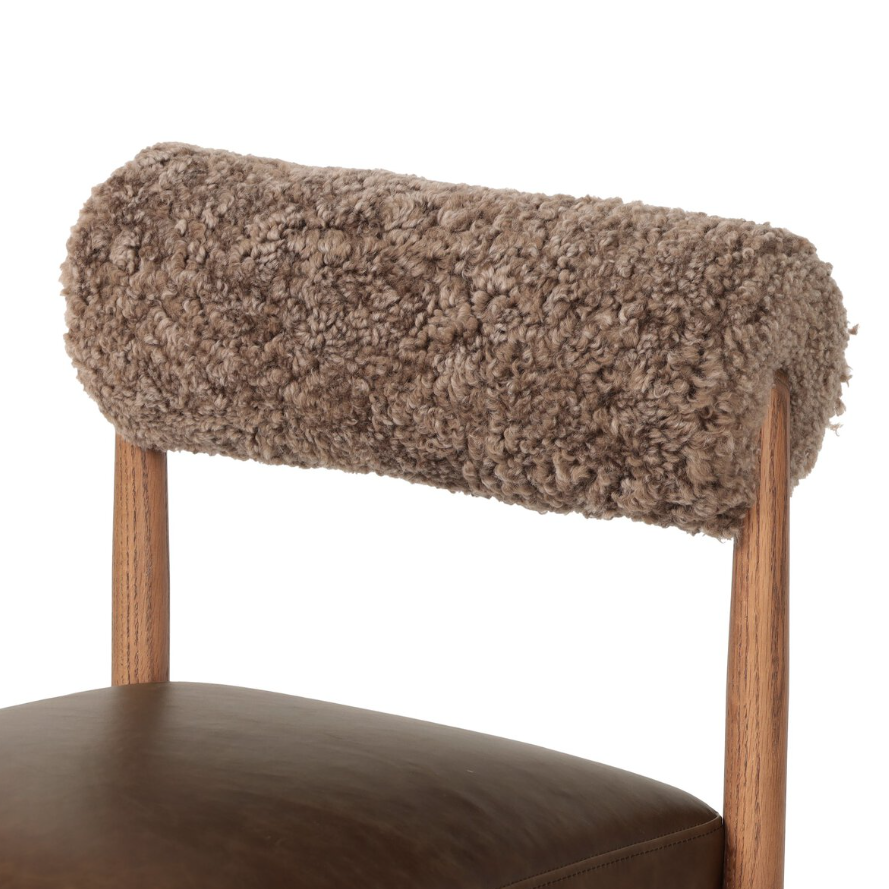 Jazelle Dining Chair-Taupe Shearling: Bolstered Cylinder Seat Back View