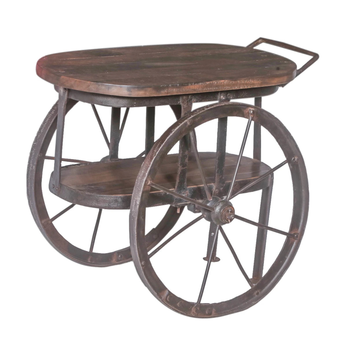 Iron Coffee Table with Wheels and Wooden Shelf: Available at City Home PDX