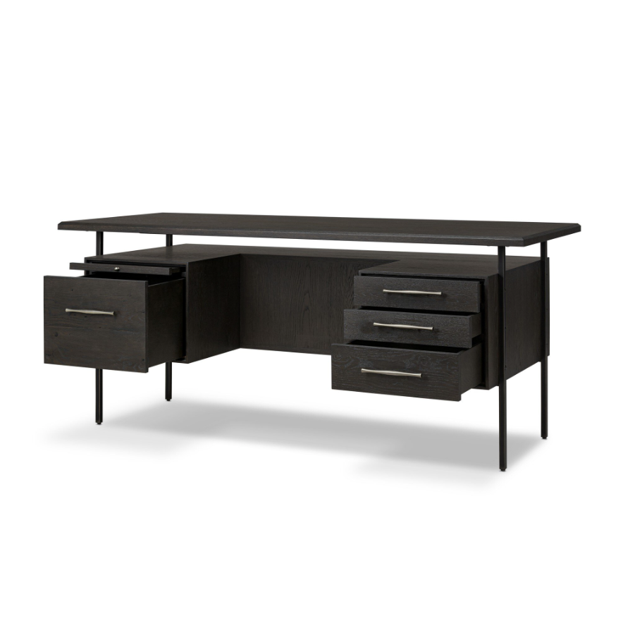 Lauren Desk-Charcoal Oak Resawn Veneer: Open Storage Product View