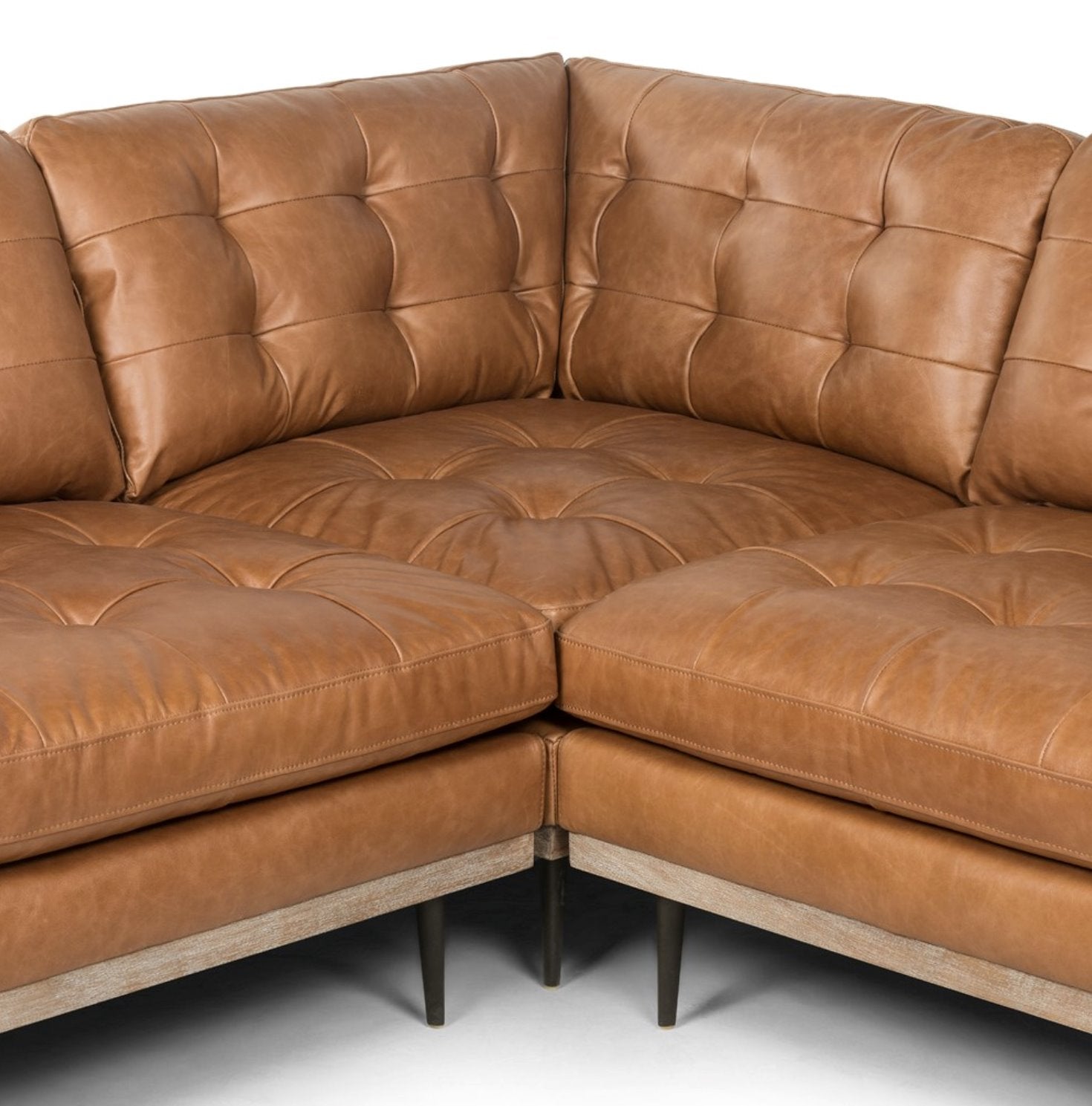 Lexi 3-Piece Leather Sectional in Sonoma Butterscotch: Up-Close Corner View