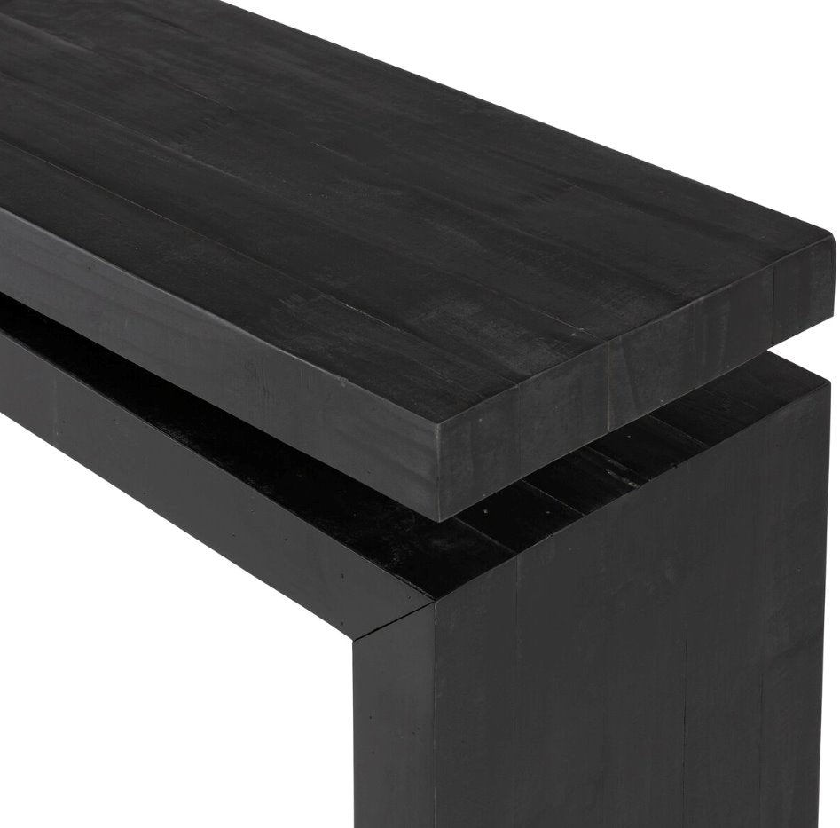 Matthes Console Table in Aged Black Pine: Product Corner View