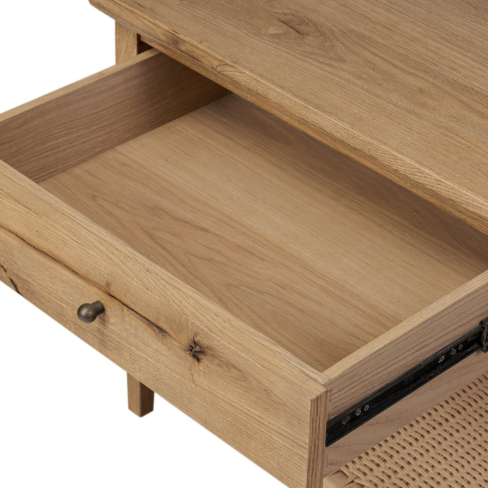 Amber Lewis X Four Hands Mott Nightstand: Up-Close Open Drawer View