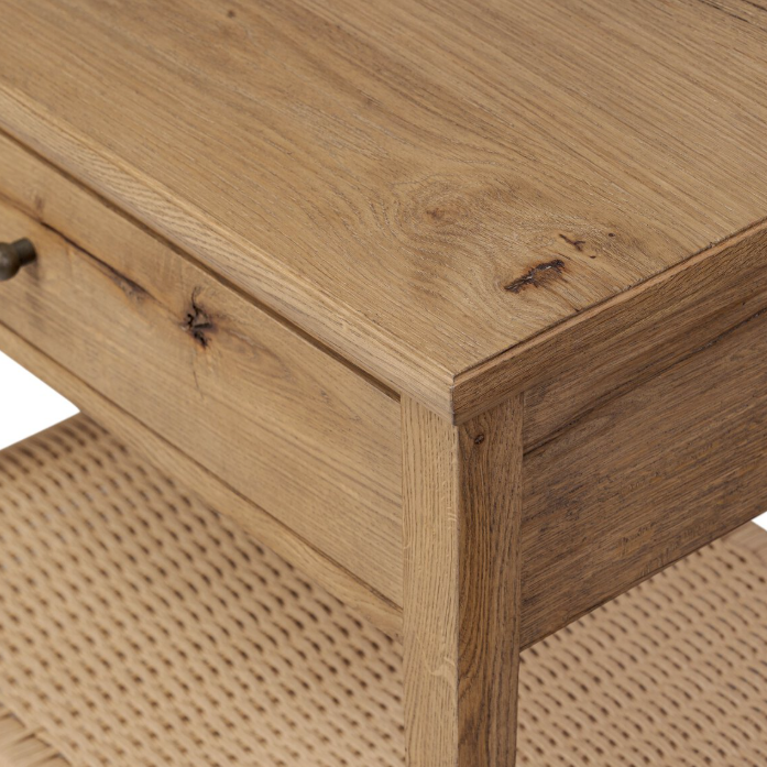 Amber Lewis X Four Hands Mott Nightstand: Top Up-Close Product Corner View