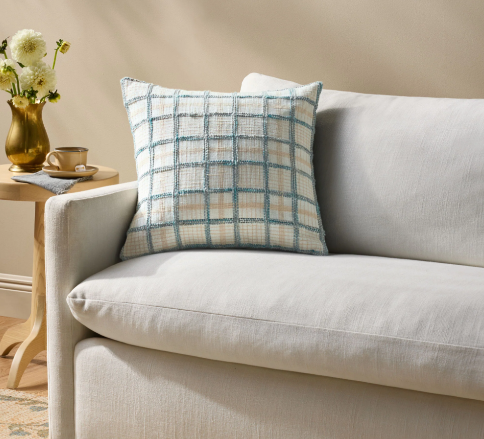 Chris Loves Julia X Loloi Norman Pillow in Ivory/Blue: Product Style View