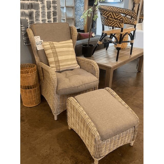Outdoor Rattan Chair and Ottoman - shop discount outdoor furniture at City Home