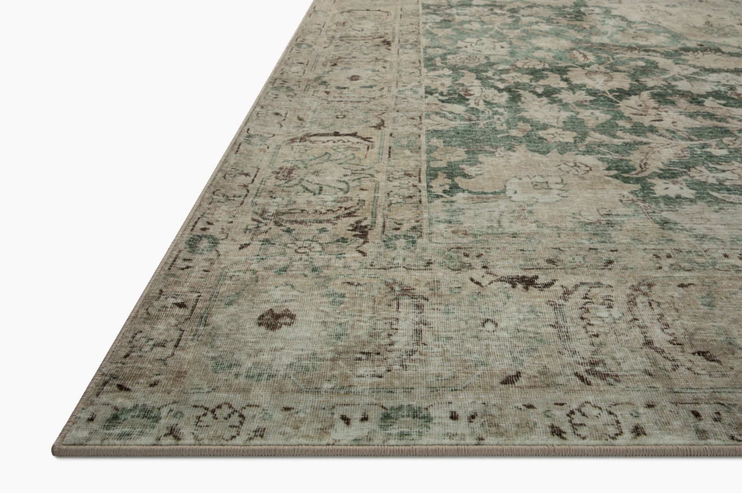 Sinclair Rug in Jade/Sand: Pile Height View