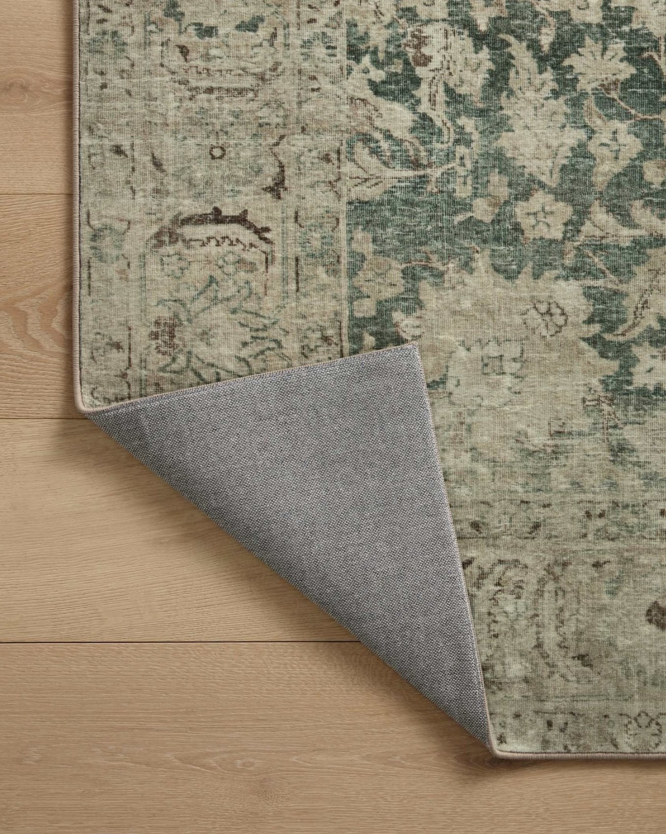 Sinclair Rug in Jade/Sand: Backing View