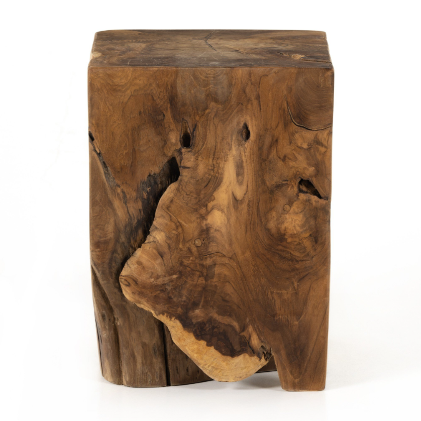 Teak Square Stool: Product Side View