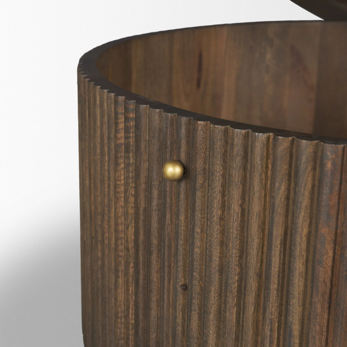 Terra Round Fluted Coffee Table-Dark Brown Wood: Product Details View