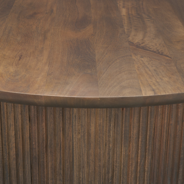 Terra Round Fluted Coffee Table-Dark Brown Wood: Product Tabletop Corner View