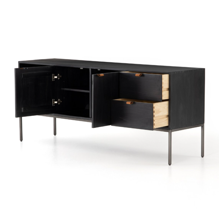 Trey Media Console-Black Wash Poplar: Open Storage Product View