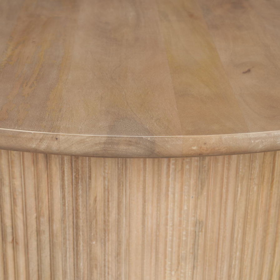 Terra Round Fluted Coffee Table-Light Brown Wood: Product Tabletop Corner View