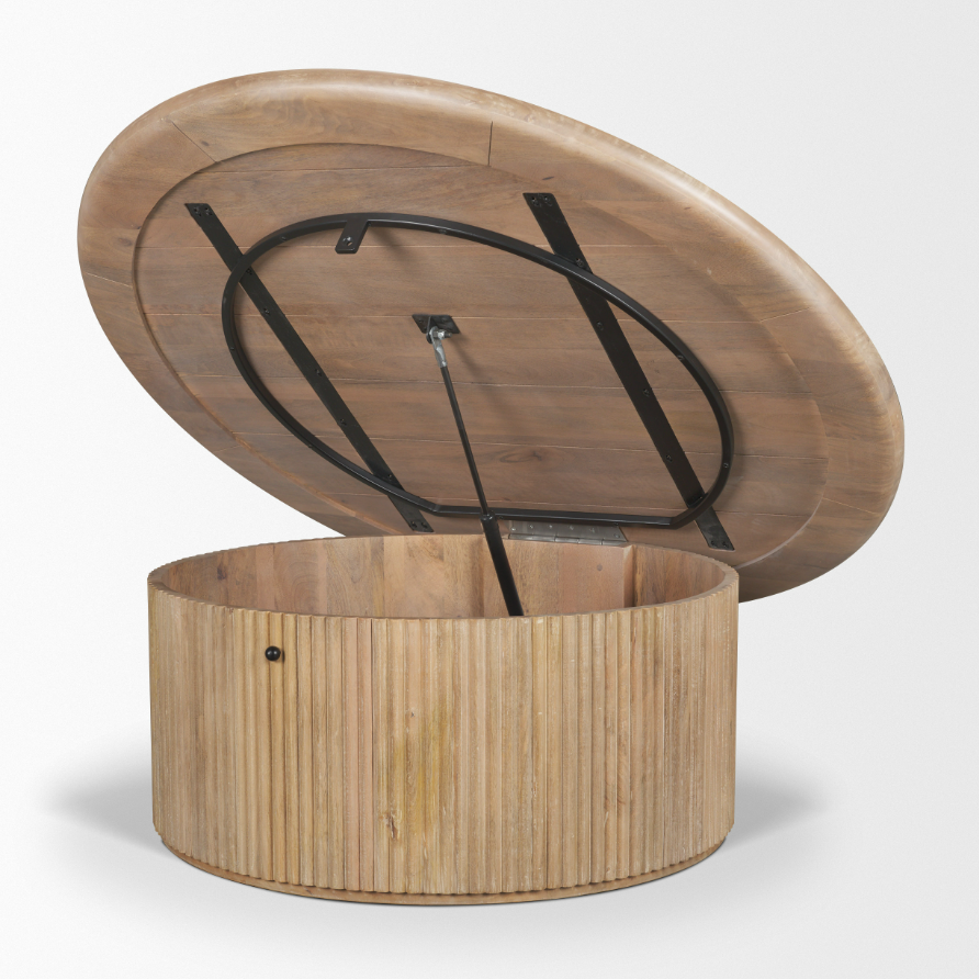 Terra Round Fluted Coffee Table-Light Brown Wood: Hydraulic Lift Product View