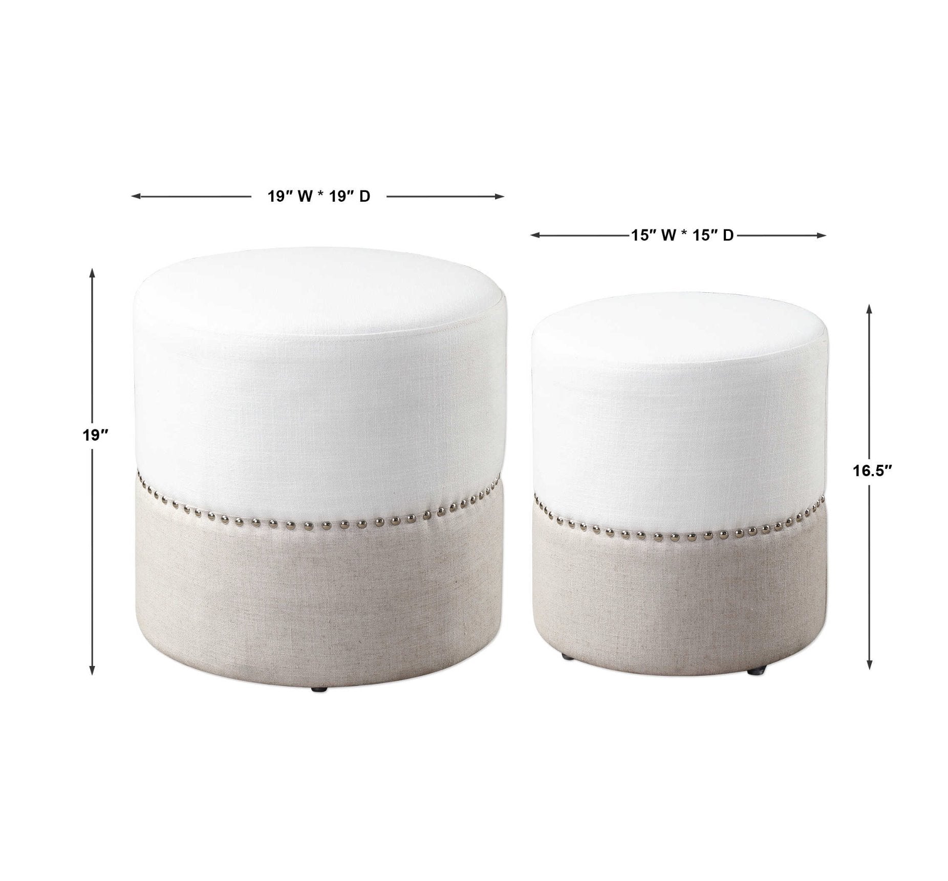 Tilda Nesting Ottomans, Set of 2: Measurements View