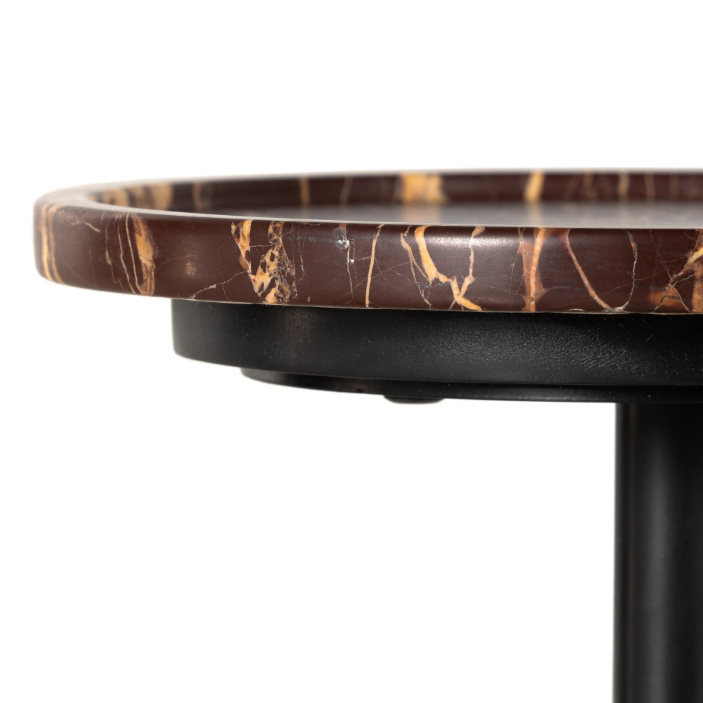 Viola Accent Table-Merlot Marble: Up-Close Front Tabletop Product View