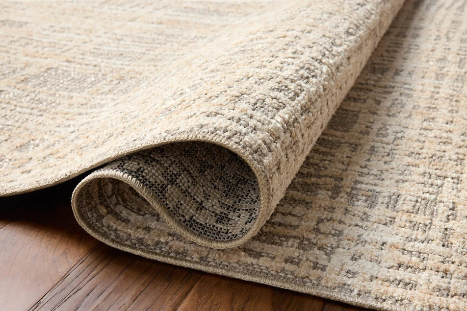 Amber Lewis × Loloi Bexley Rug in Natural/Dove - detail view of rug thickness