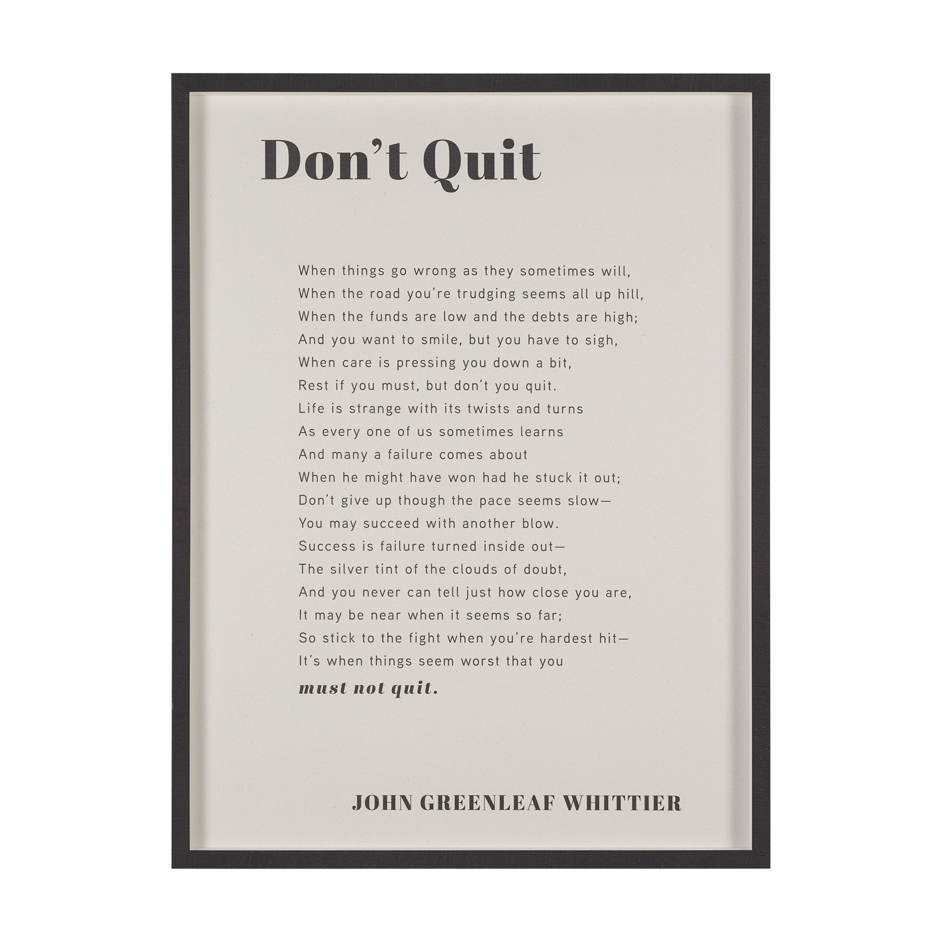 "Don't Quit" Framed Artwork in beige - available at City Home