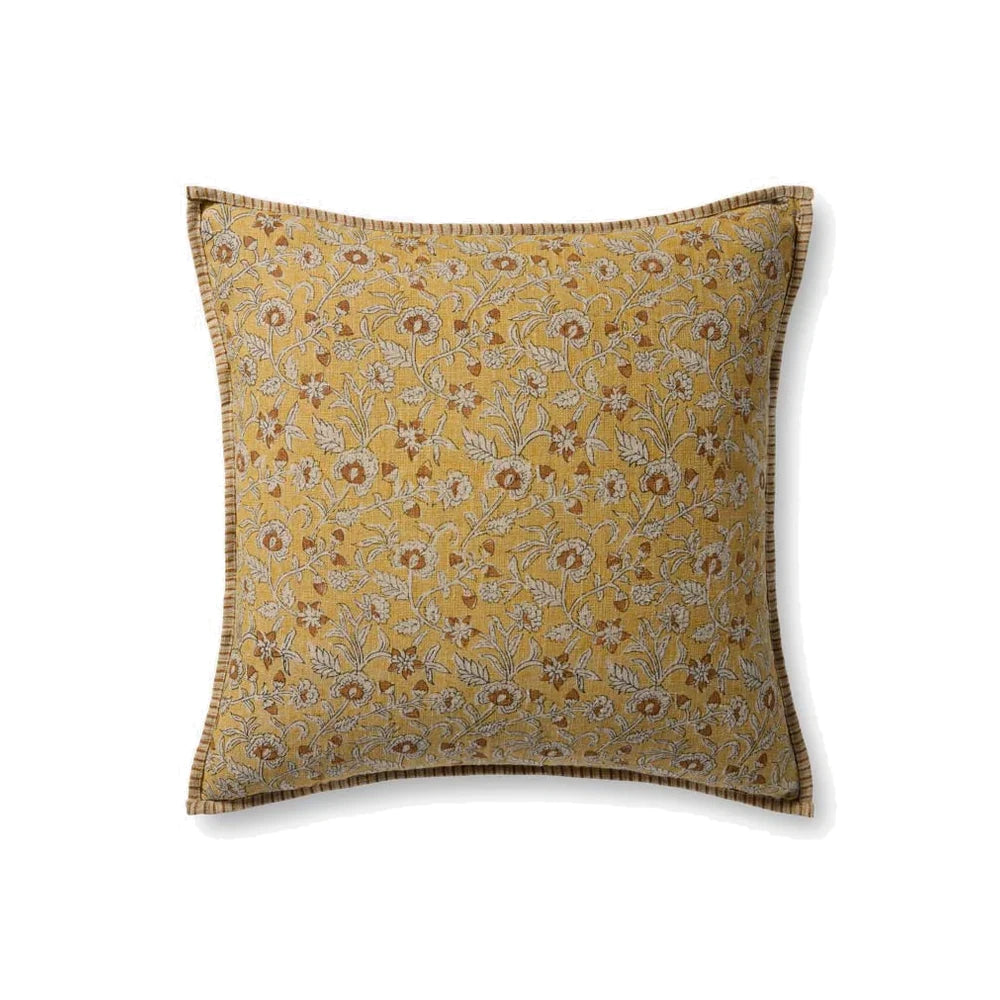 Indian Block Print Linen Pillow in gold - available at City Home